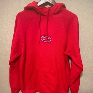 Tailor Vintage Bright Red Crewneck Hoodie with Union Jack Patch